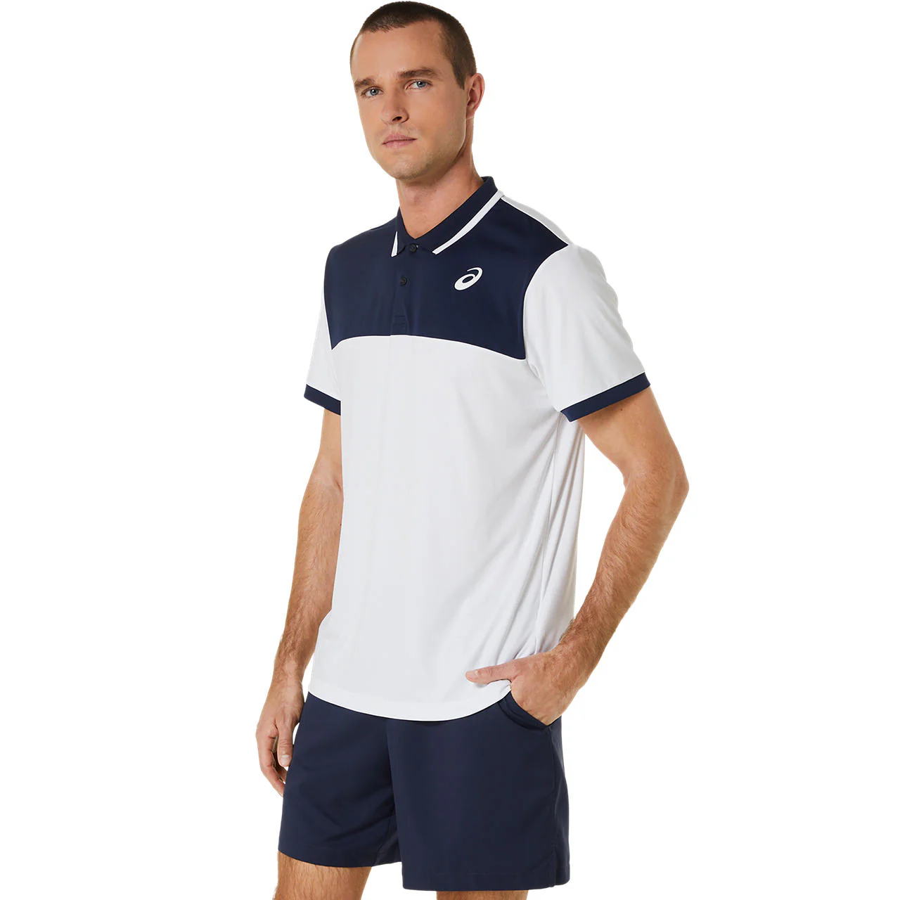 Asics Poloshirt Court Heren Wit Blauw - Image 3