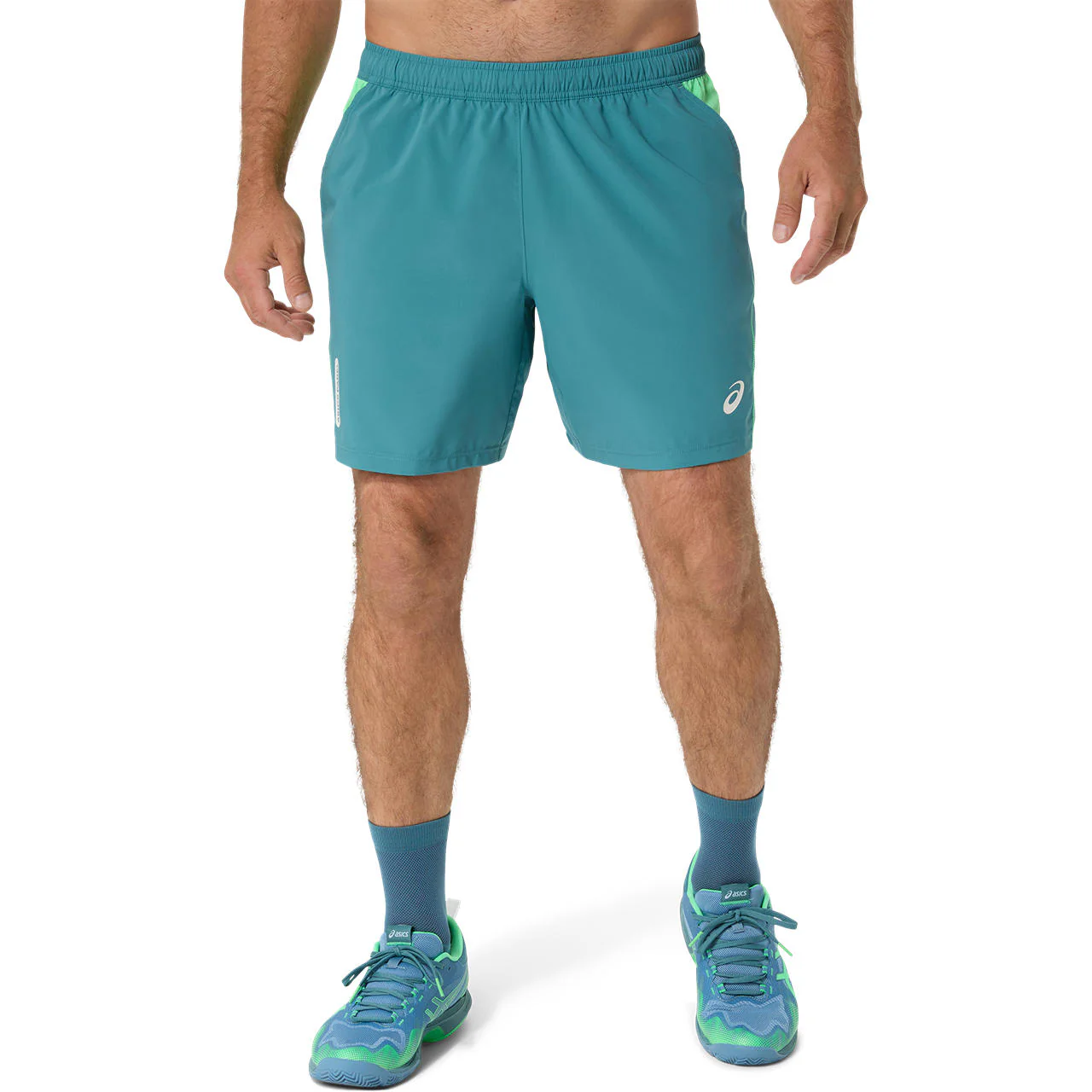 Asics Short Padel Court 7IN Heren Blauw Groen