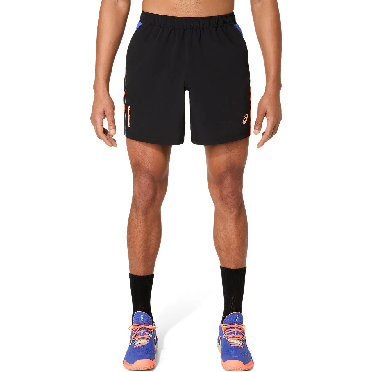Asics Short Padel Court 7IN Heren Zwart Blauw Oranje