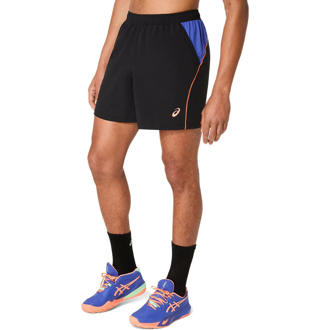 Asics Short Padel Court 7IN Heren Zwart Blauw Oranje - Image 3