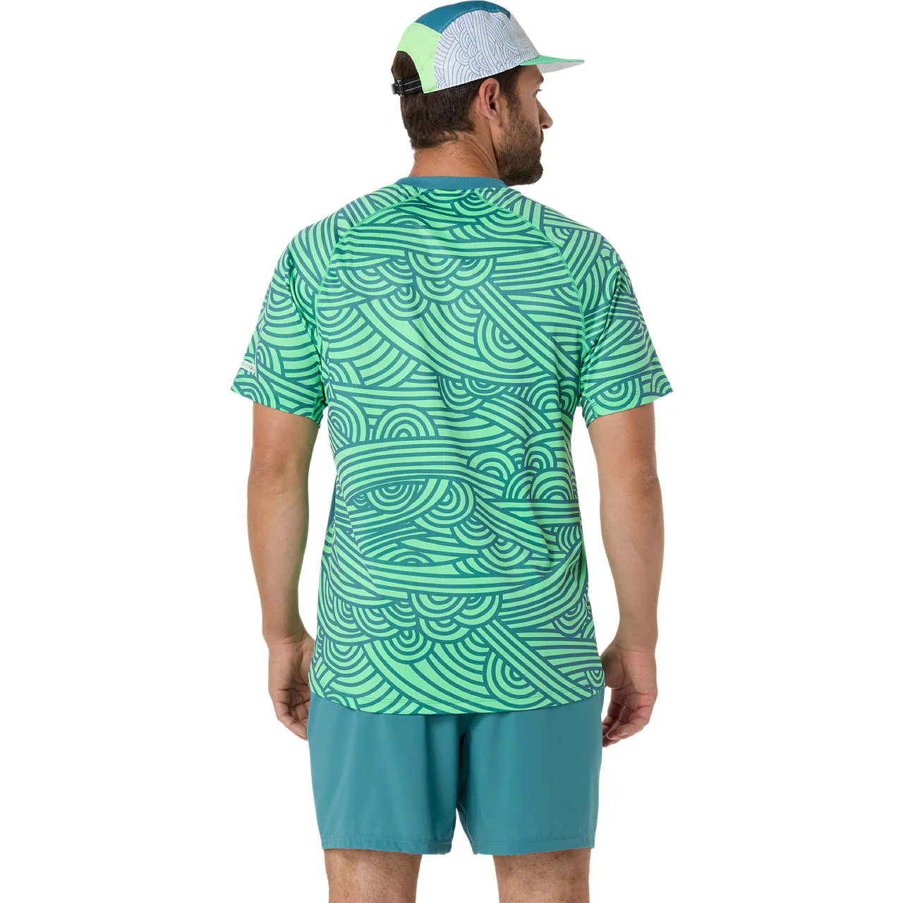 Asics T-Shirt Padel Court All Over Print SS Top Heren Blauw Groen - Image 2