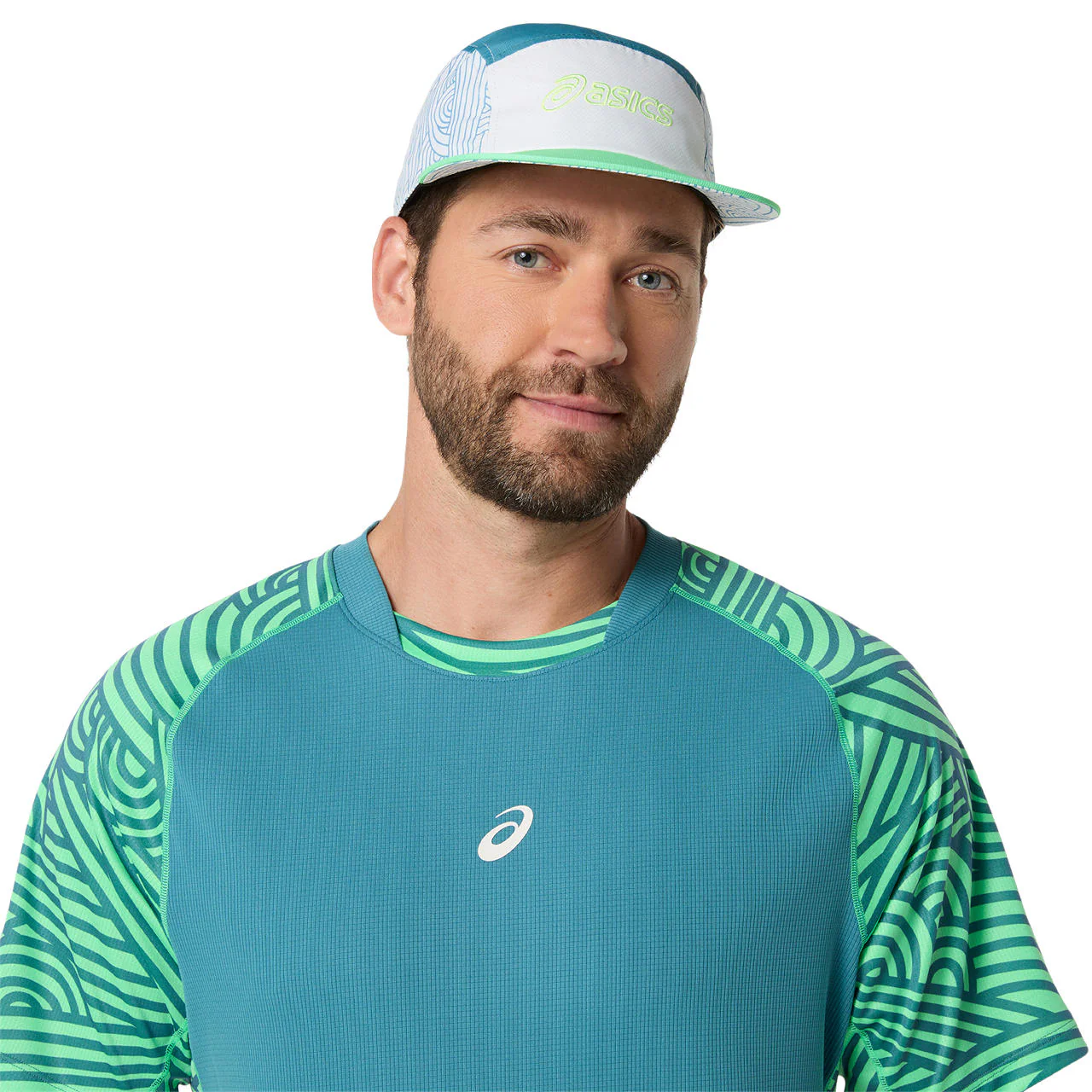 Asics T-Shirt Padel Court All Over Print SS Top Heren Blauw Groen - Image 4