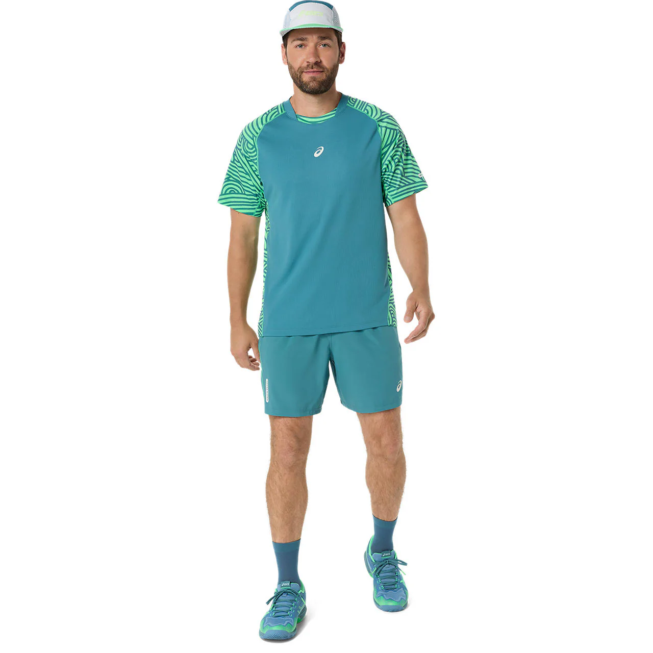 Asics T-Shirt Padel Court All Over Print SS Top Heren Blauw Groen - Image 6
