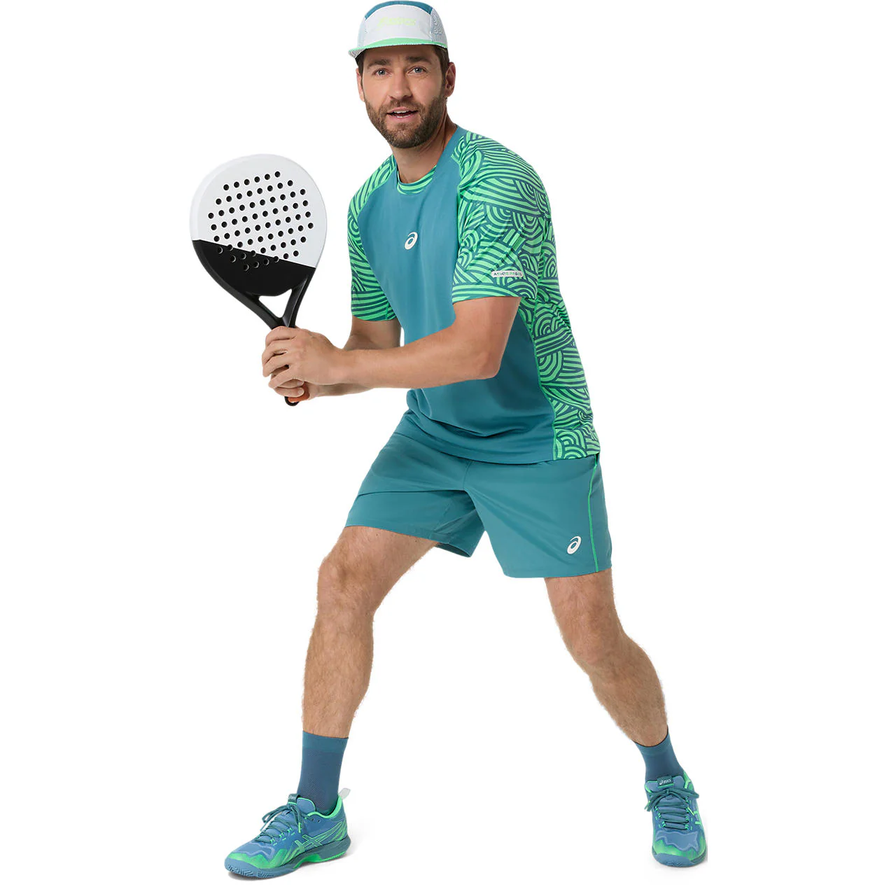 Asics T-Shirt Padel Court All Over Print SS Top Heren Blauw Groen - Image 7