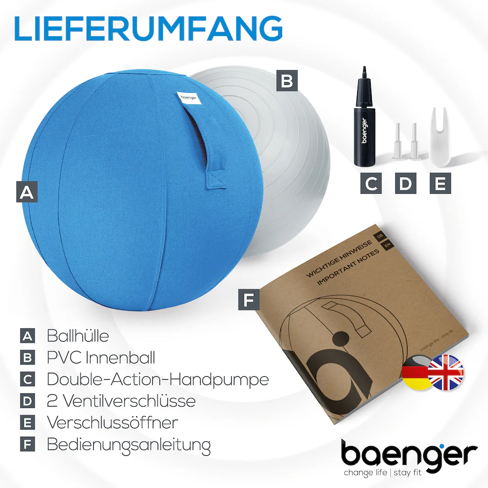 Baenger Fitness Yoga Bal Exercise Ball Gym Bal - incl wasbare hoes - incl pomp - Geel - Image 4