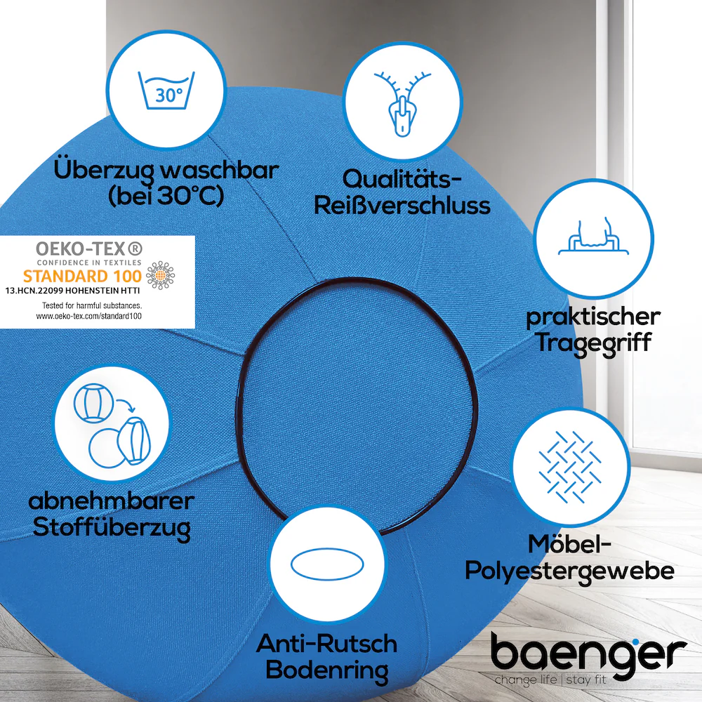 Baenger Fitness Yoga Bal Exercise Ball Gym Bal - incl wasbare hoes - incl pomp - Geel - Image 5