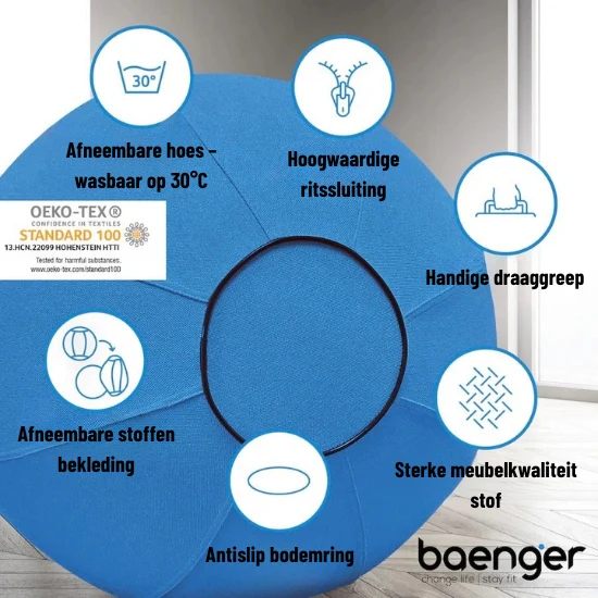 Baenger Fitness Yoga Exercise Ball Gym Bal - incl Wasbare hoes - incl pomp - Rood - Image 6