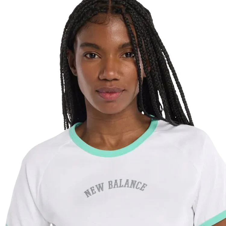 New Balance T-Shirt Practice Dames Wit Groen - Image 3